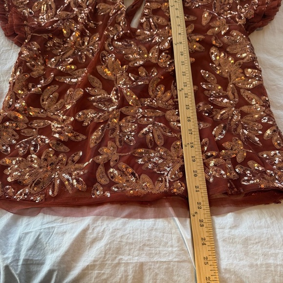 Anthropologie Copper Sequin Embroidered Blouse, Tie Back, Size S - Picture 8 of 10